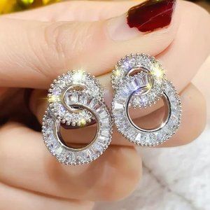 Elegant Silver Crystal Loop Earrings